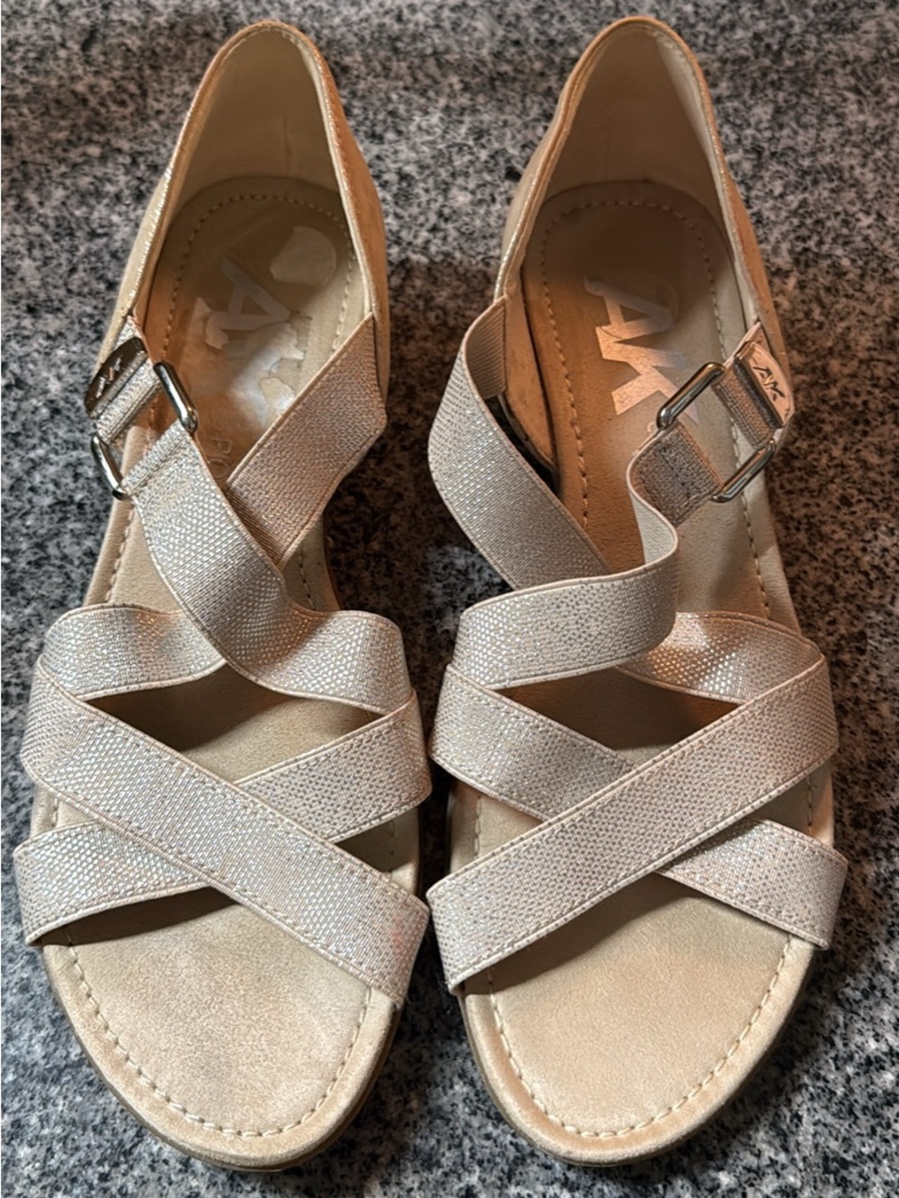 Anne Klein Sport Champagne Metallic Crisscross Sandals